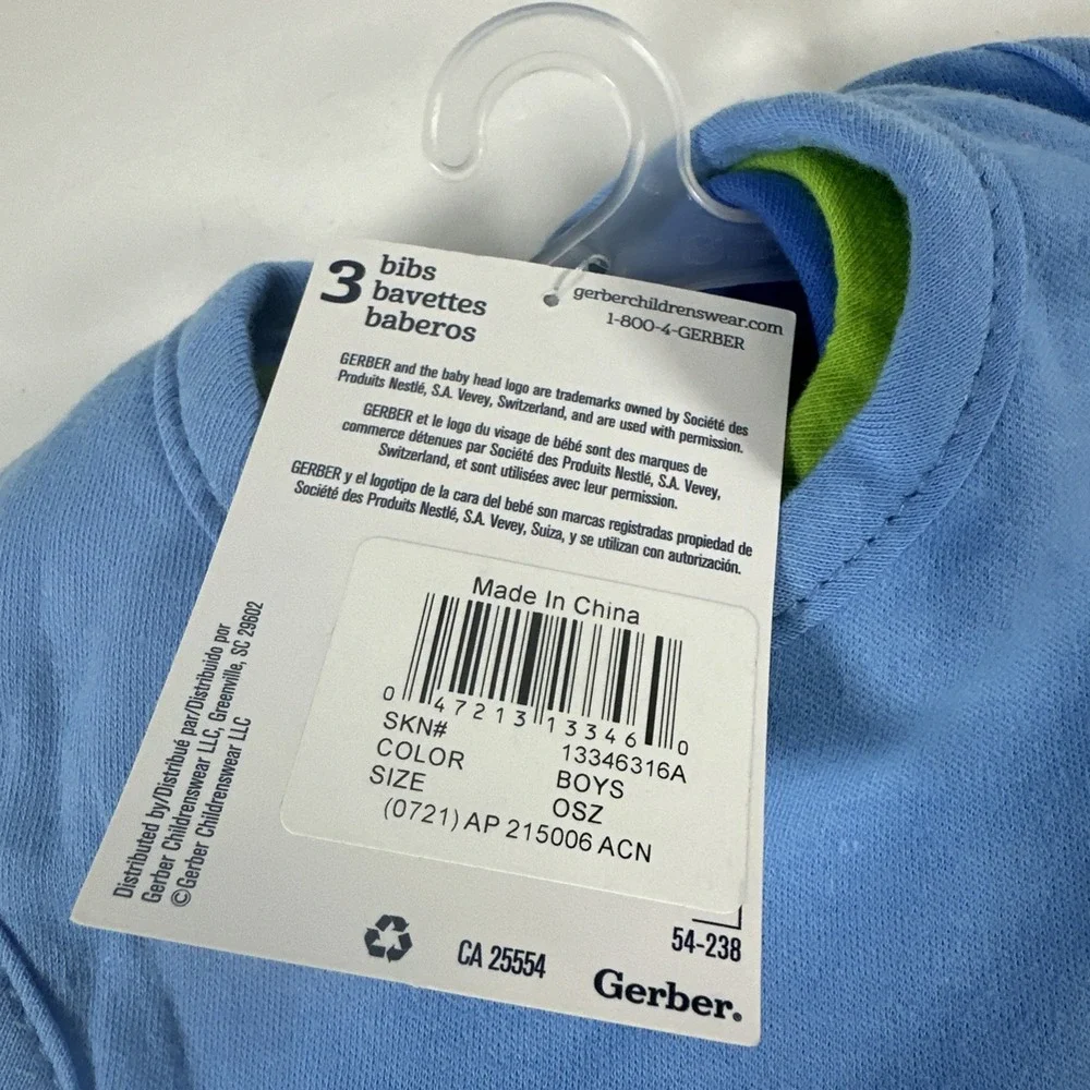 Gerber Bibs 3 Pack Blue‎ Green Solid Color New